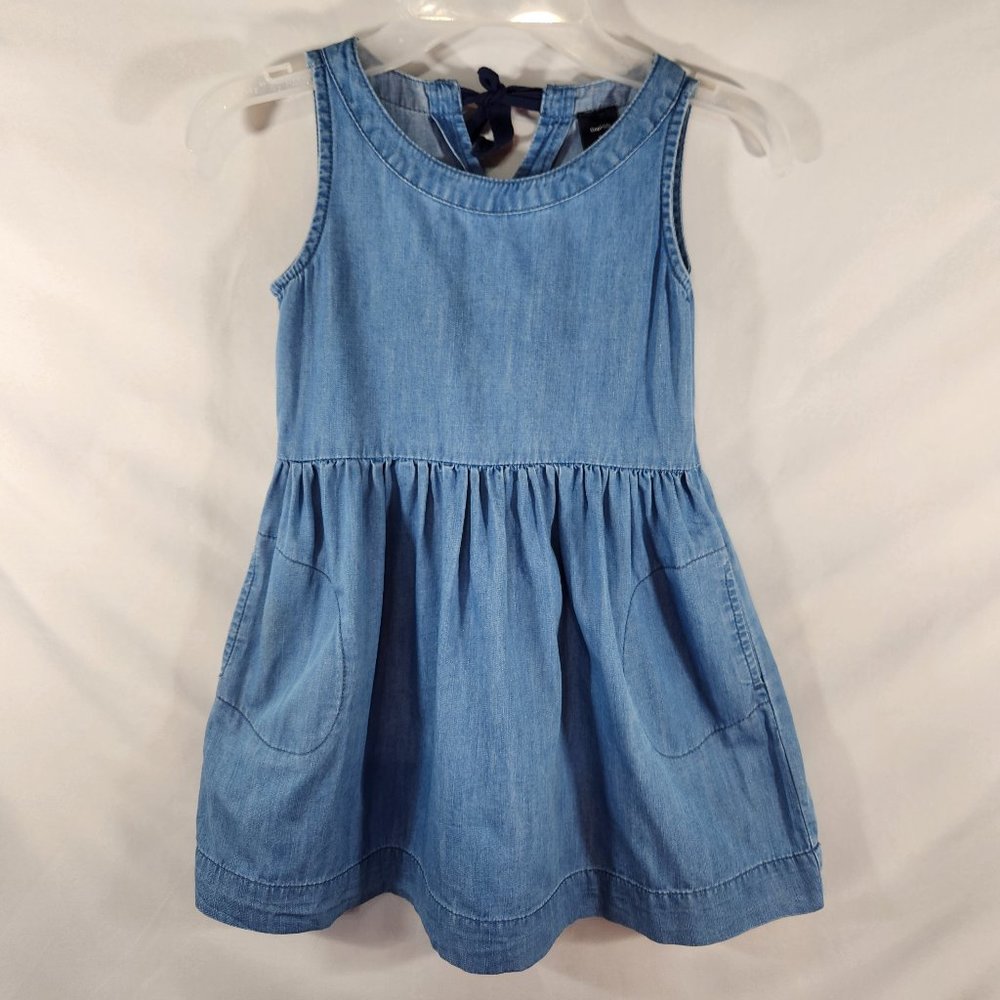 Gap Kids Chambray Pullover Tie Back Sleeveless Jumper, Blue, Size XS (CH-12)